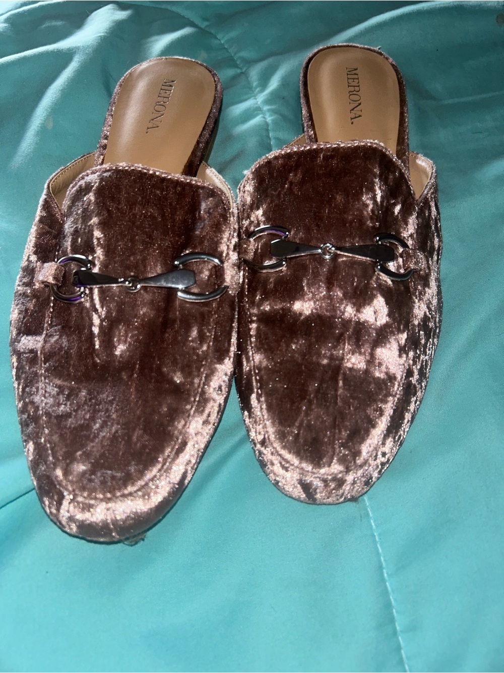 Merona Metallic Bronze Slide Mules with Tan Footbed